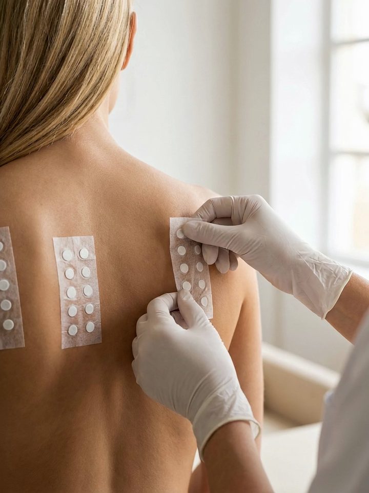 MED1 allergist applying NC80 patch testing panels to a patient's back